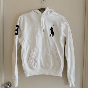 Polo by Ralph Lauren Vintage White Hoodie with Navy Logos Unisex Small